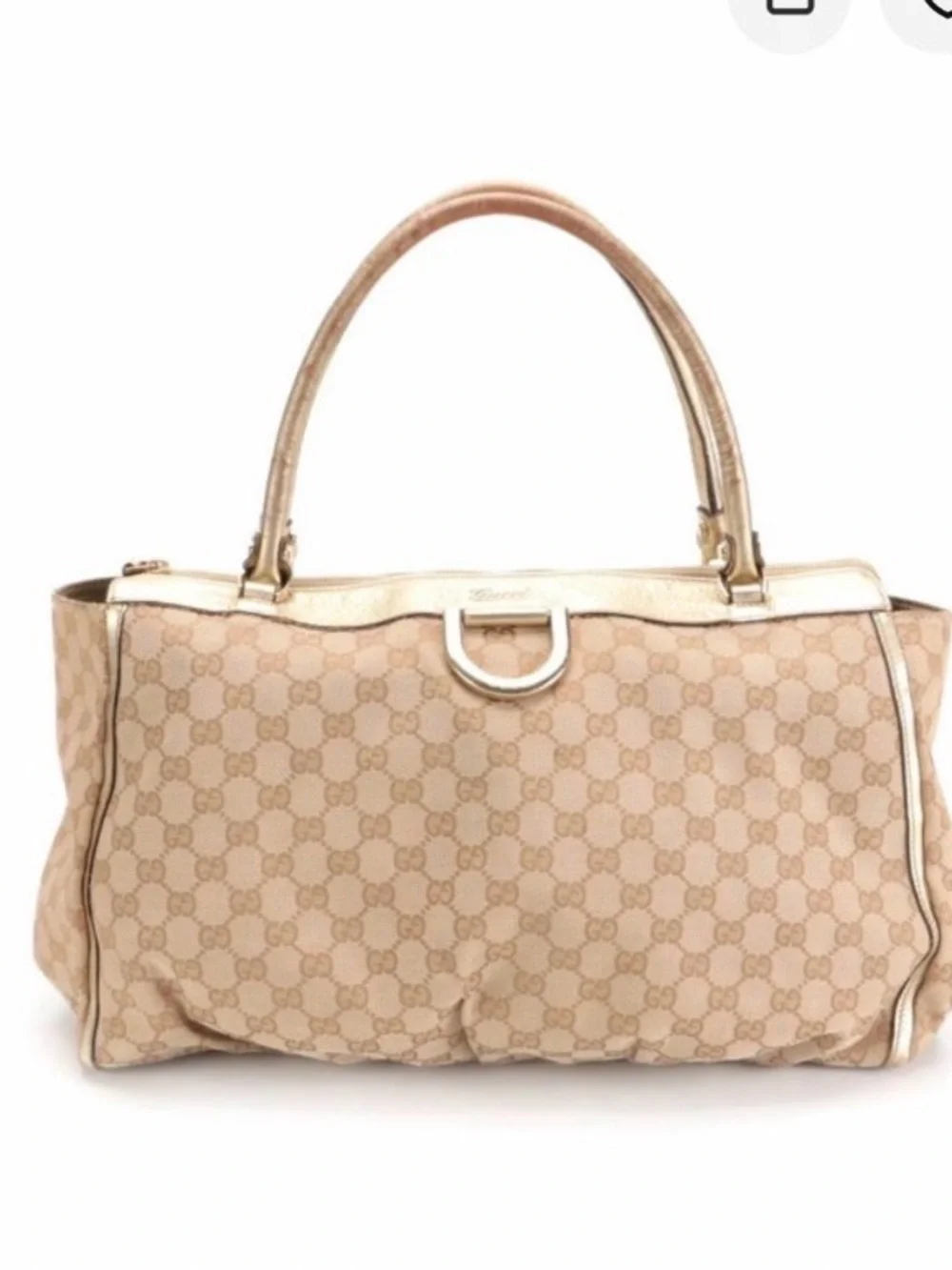 Gucci D-Ring Tote in GG Canvas with Gold Metallic Leather Trim - Picture 1 of 10